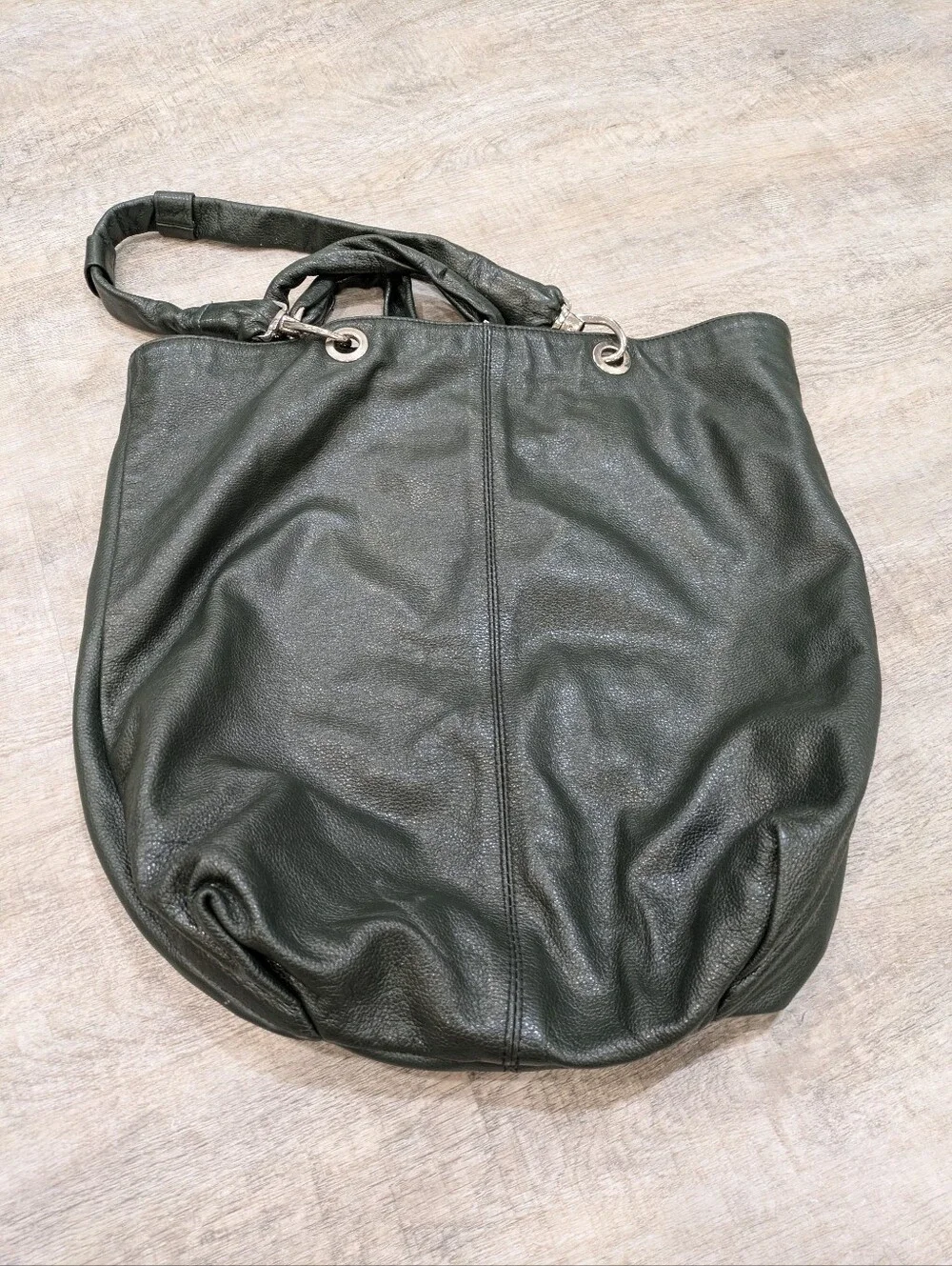 Pulicati Green Genuine Leather Studded Tote Bag